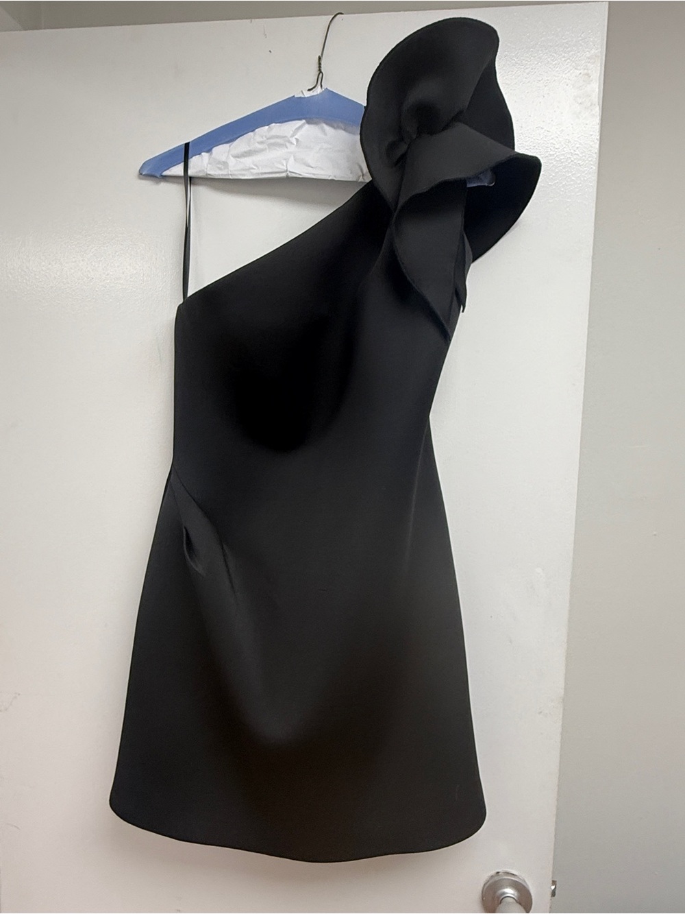 Jovani Black One-Shoulder Ruffle Mini Dress
